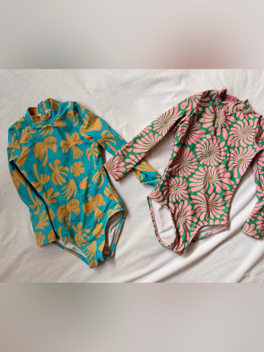 Seaesta Surf Girls Long-Sleeve Swim Suit in Teal/Yellow & Pink/Green - 2